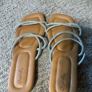 Qupid Tan and Silver Strappy Sandals